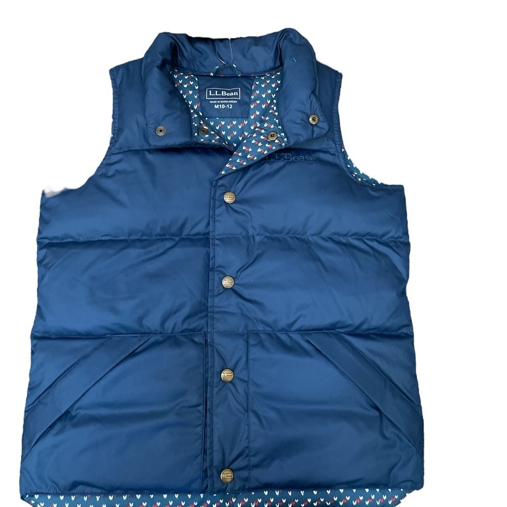 NWT L.L. Bean Puffer Vest Down Field Blue Kids Size Medium 10/12 Unisex